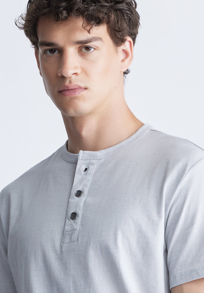 Kandy Men's Short Sleeve Henley, Light Grey- BM24387