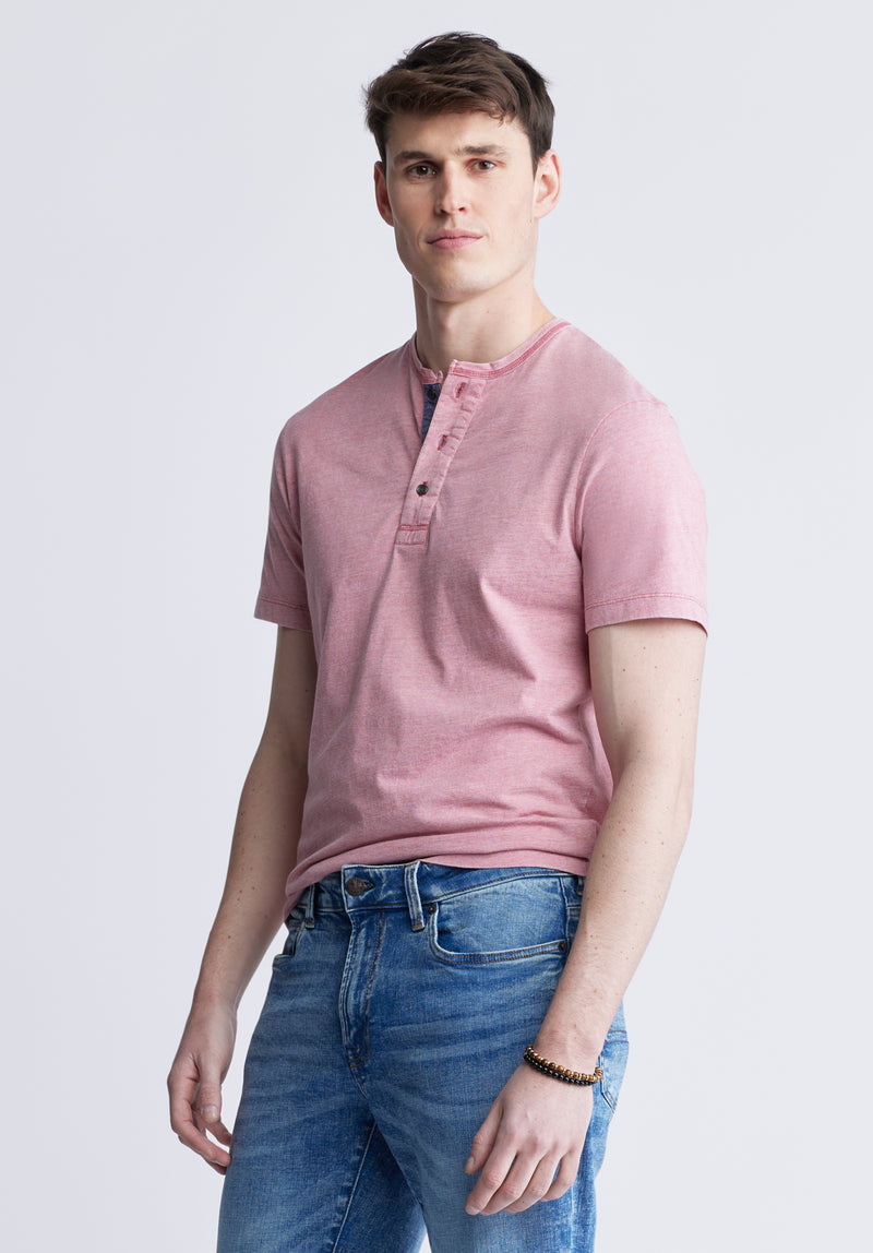 Haut Henley Kandy à manches courtes pour homme, rose pâle - BM24387