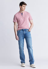 Haut Henley Kandy à manches courtes pour homme, rose pâle - BM24387