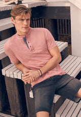 Kandy Men's Short Sleeve Henley, Light Pink - BM24387