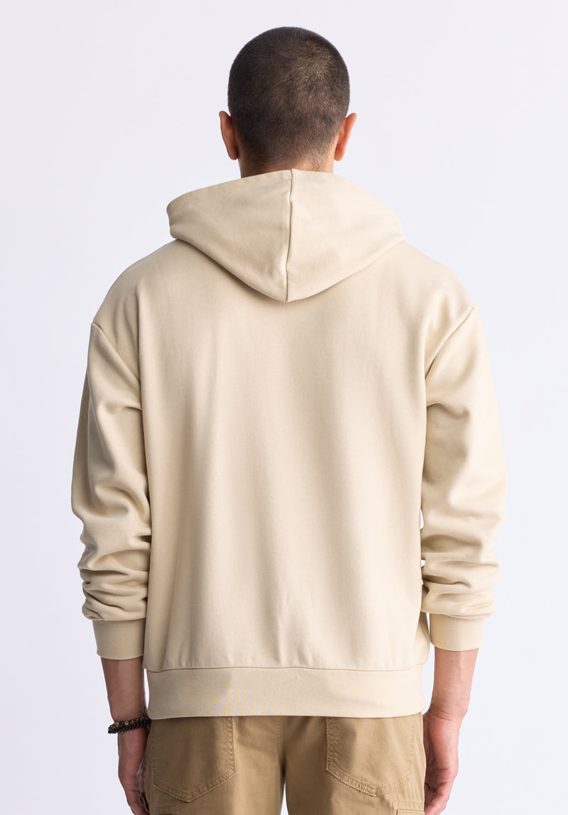 Buffalo David Bitton Fabio Men's Hooded Sweatshirt with Chest Pocket, Cream - BM24393 Color IRISH CREAM