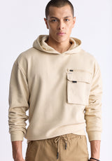 Buffalo David Bitton Fabio Men's Hooded Sweatshirt with Chest Pocket, Cream - BM24393 Color IRISH CREAM