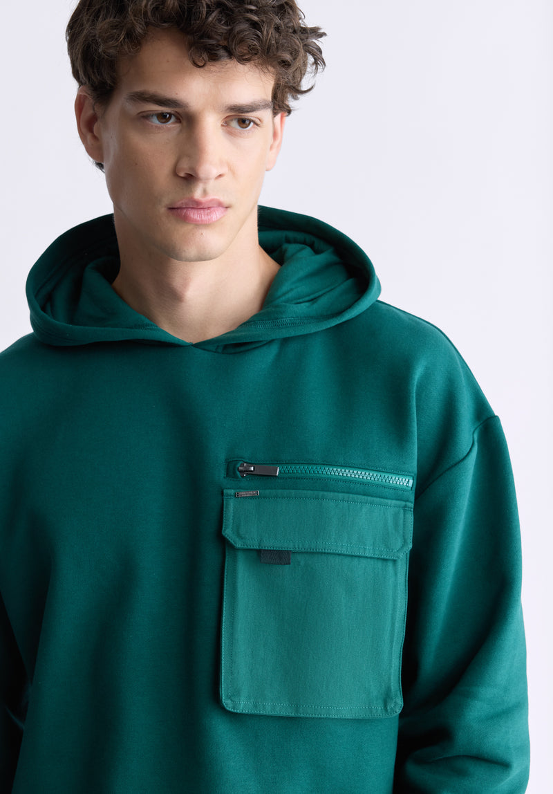 Buffalo David Bitton Fabio Men's Hooded Sweatshirt with Chest Pocket, Forest Green - BM24393 Color RAIN FOREST