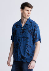 Sinzo Men's Short Sleeve Shirt, Blue with Black Print - BM24402