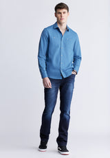 Sagrani Men's Long Sleeve Woven Shirt, Blue - BM24403