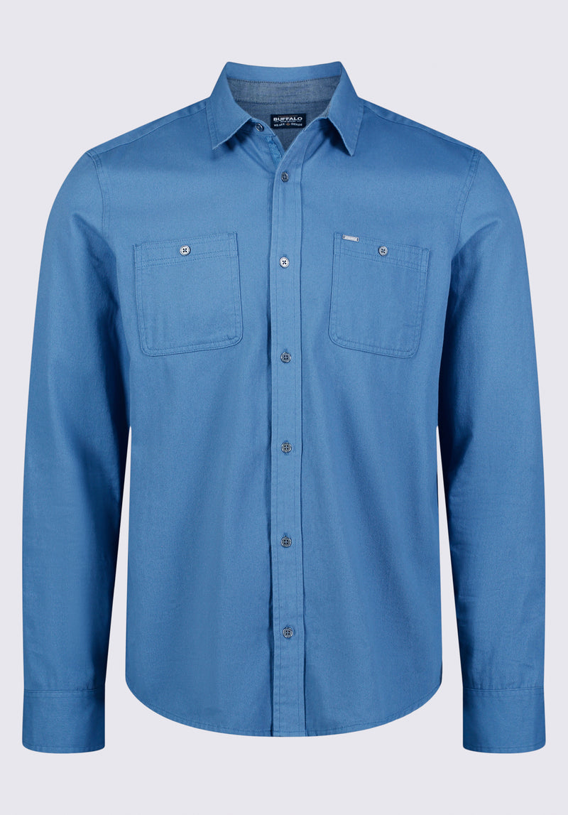 Sagrani Men's Long Sleeve Woven Shirt, Blue - BM24403