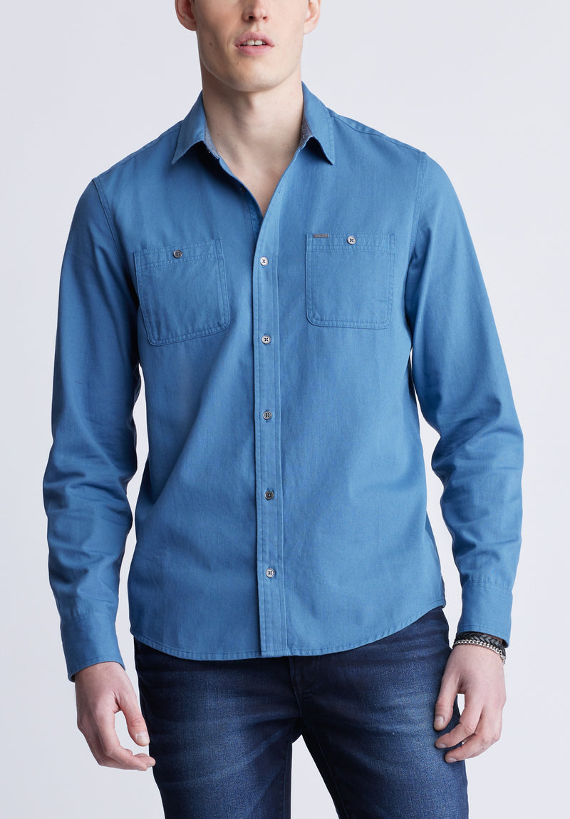 Chemise Sagrani à manches longues pour homme, bleu - BM24403