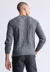 Wallaby Men’s Nep Yarn Cable Knit Crewneck Sweater, Grey - BM24417