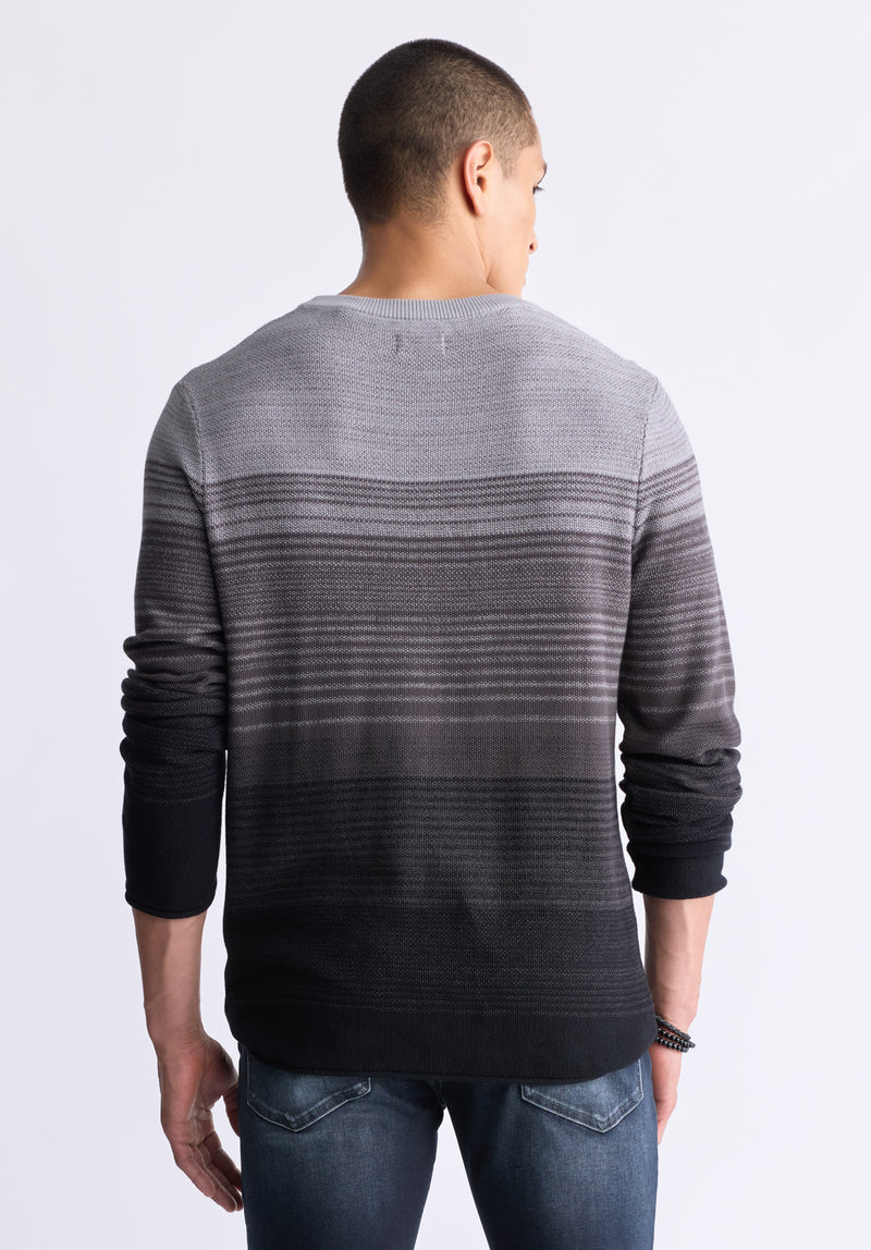 Buffalo David Bitton Waldy Men's Gradient Striped Knit Pullover, Charcoal - BM24419 Color CHARCOAL