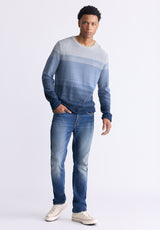 Buffalo David Bitton Waldy Men's Gradient Striped Knit Pullover, Mirage Blue - BM24419 Color MIRAGE