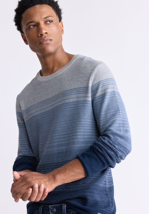 Buffalo David Bitton Waldy Men's Gradient Striped Knit Pullover, Mirage Blue - BM24419 Color MIRAGE