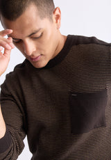 Buffalo David Bitton William Men's Striped Knit Pullover with Chest Pocket, Brown - BM24420 Color CHOCOLATE TORTE