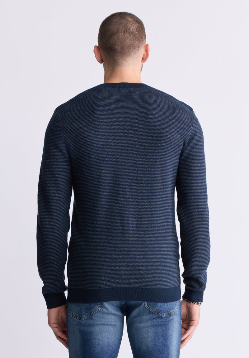 Buffalo David Bitton William Men's Striped Knit Pullover with Chest Pocket, Midnight Blue - BM24420 Color MIDNIGHT BLUE