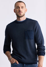 Buffalo David Bitton William Men's Striped Knit Pullover with Chest Pocket, Midnight Blue - BM24420 Color MIDNIGHT BLUE