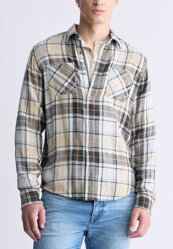 Buffalo David Bitton Saolo Men's Long-Sleeve Plaid Shirt, Tan - BM24425 Color TAN