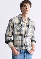 Buffalo David Bitton Saolo Men's Long-Sleeve Plaid Shirt, Tan - BM24425 Color TAN