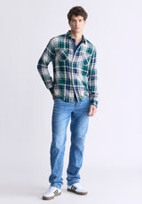 Buffalo David Bitton Saolo Men's Long-Sleeve Plaid Shirt, Forest Green - BM24425 Color RAIN FOREST