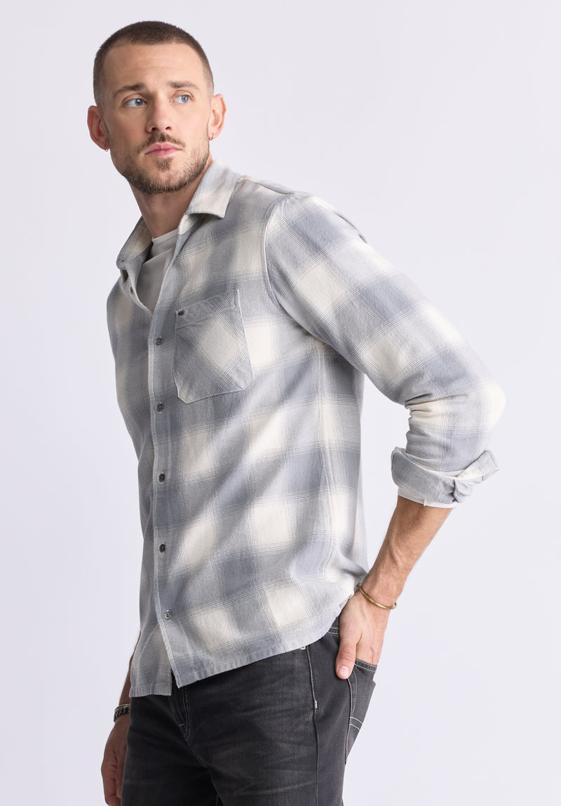 Buffalo David Bitton Sinclair Men's Long-Sleeve Plaid Shirt, Grey - BM24428 Color ULTIMATE GRAY