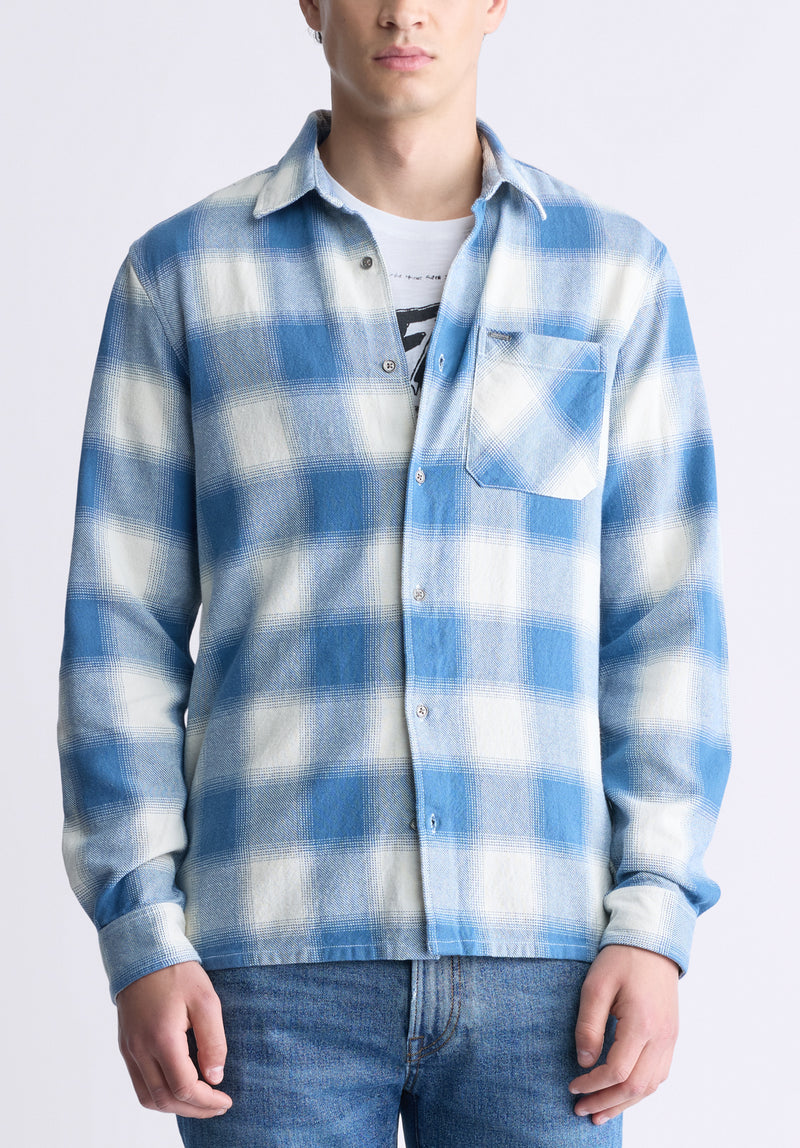 Buffalo David Bitton Sinclair Men's Long-Sleeve Plaid Shirt, Blue - BM24428 Color CORONET BLUE