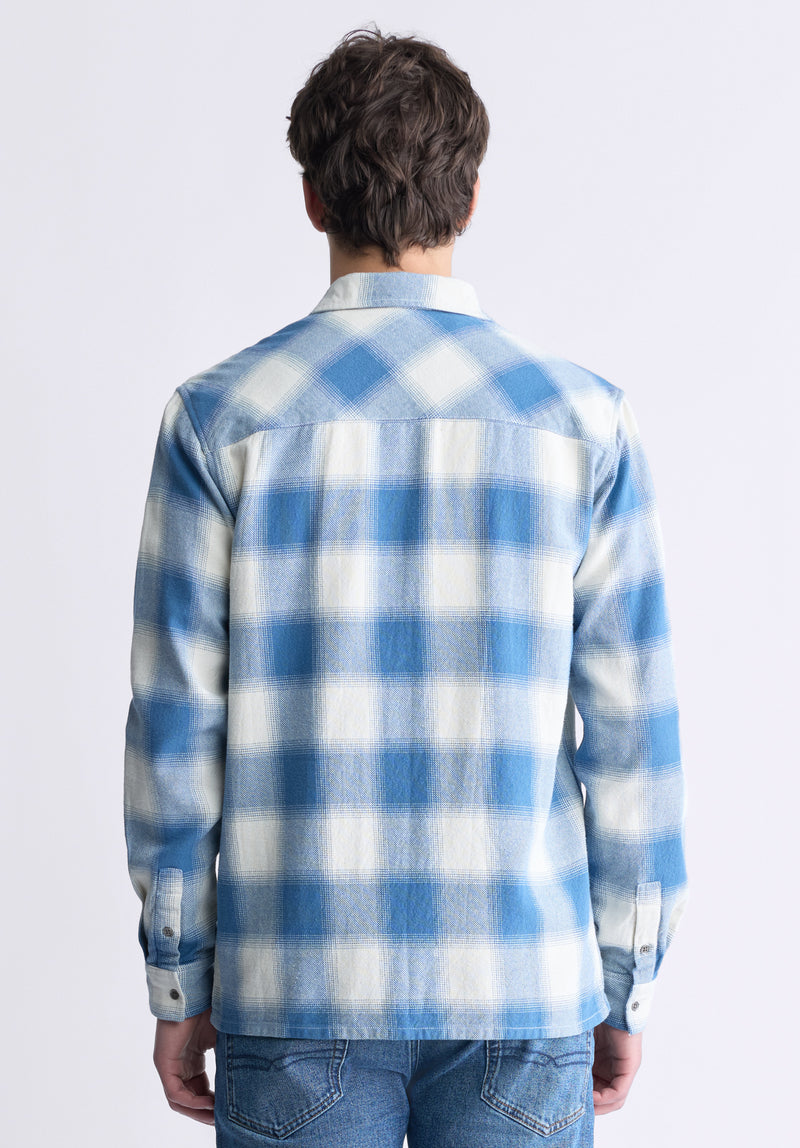 Buffalo David Bitton Sinclair Men's Long-Sleeve Plaid Shirt, Blue - BM24428 Color CORONET BLUE