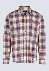 Simbio Men's Long-Sleeve Plaid Shirt, Beige, Blue & Red - BM24429