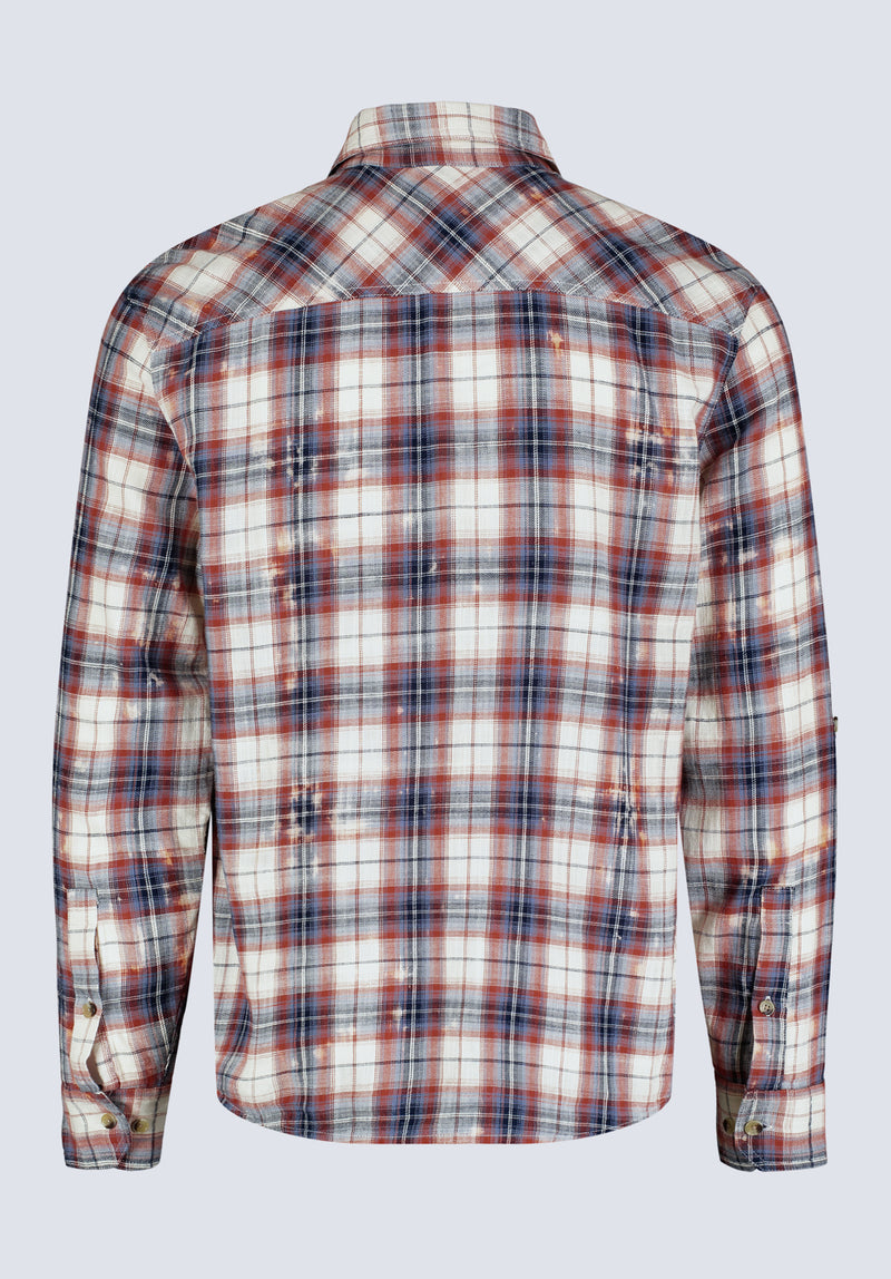 Simbio Men's Long-Sleeve Plaid Shirt, Beige, Blue & Red - BM24429