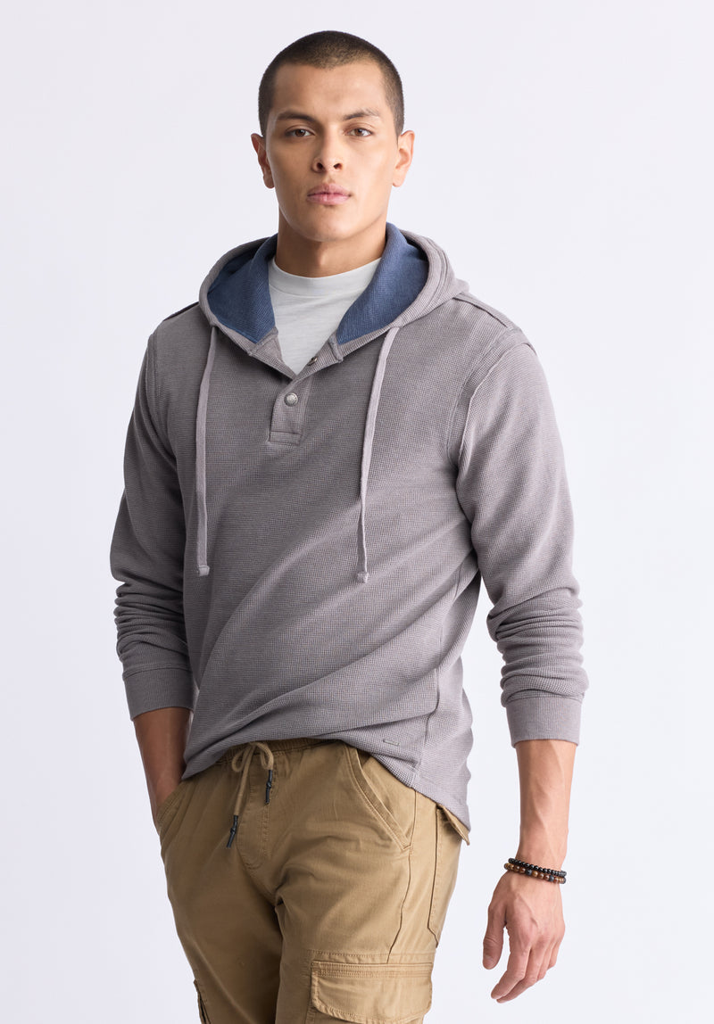 Buffalo David Bitton Kafom Men's Hooded Long-Sleeve Top, Sky Grey - BM24433 Color DECEMBER SKY