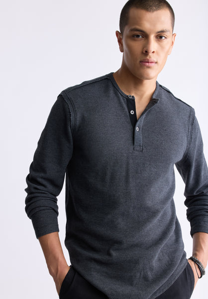 Buffalo David Bitton Kipato Men's Long-Sleeve Henley Top, Black - BM24434 Color BLACK