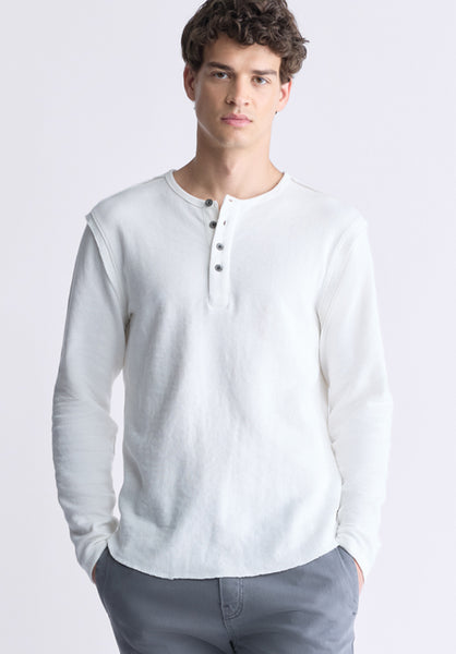 Buffalo David Bitton Kipato Men's Long-Sleeve Henley Top, White - BM24434 Color BLANC DE BLANC