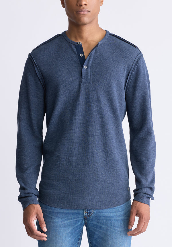 Buffalo David Bitton Kipato Men's Long-Sleeved Henley Top, Whale - BM24434 Color WHALE