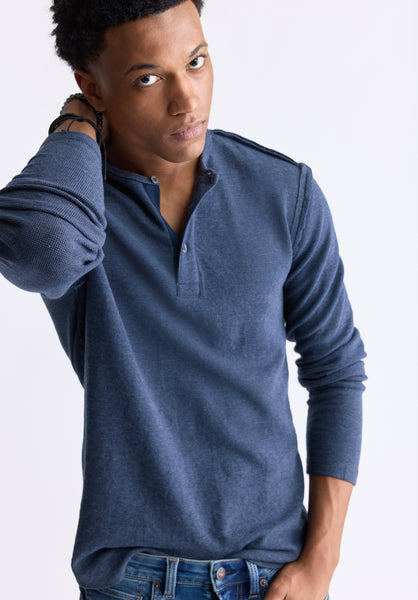 Buffalo David Bitton Kipato Men's Long-Sleeved Henley Top, Whale - BM24434 Color WHALE