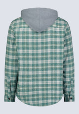 Jakeim Men's Plaid Hooded Shacket, Grey & Green - BM24443