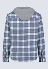 Jakeim Men's Plaid Hooded Shacket, Grey & Blue - BM24443