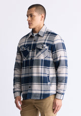 Buffalo David Bitton Jalika Men's Plaid Shacket with Sherpa Lining, Cream & Navy - BM24447 Color IRISH CREAM