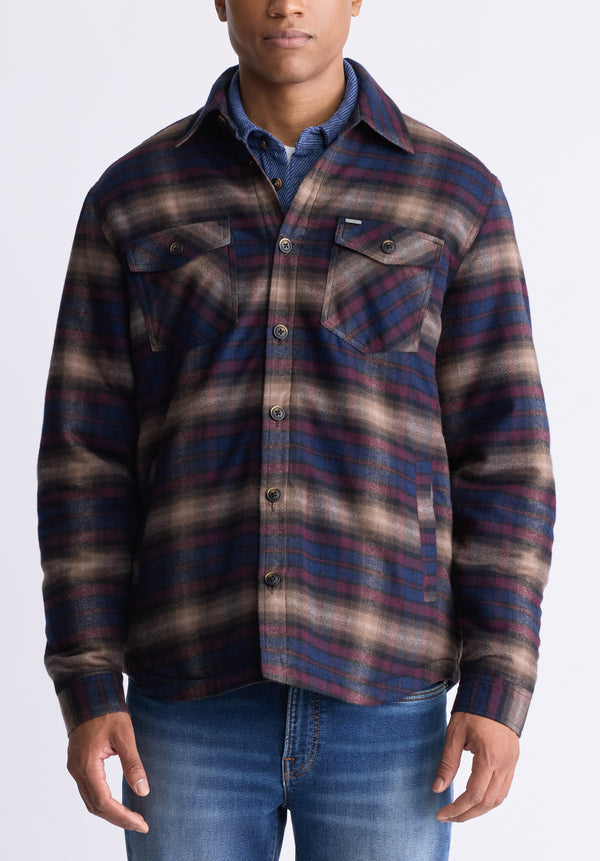 Buffalo David Bitton Jalika Men's Plaid Shacket with Sherpa Lining, Whale & Beige - BM24447 Color WHALE