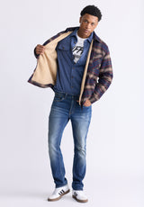 Buffalo David Bitton Jalika Men's Plaid Shacket with Sherpa Lining, Whale & Beige - BM24447 Color WHALE