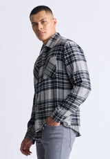 Sinato Men's Classic Plaid Shirt, Grey - BM24449