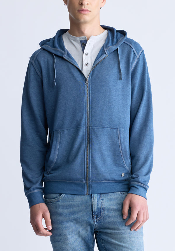 Sweat à capuche Faseam pour homme avec poche avant, bleu chiné - BM24455