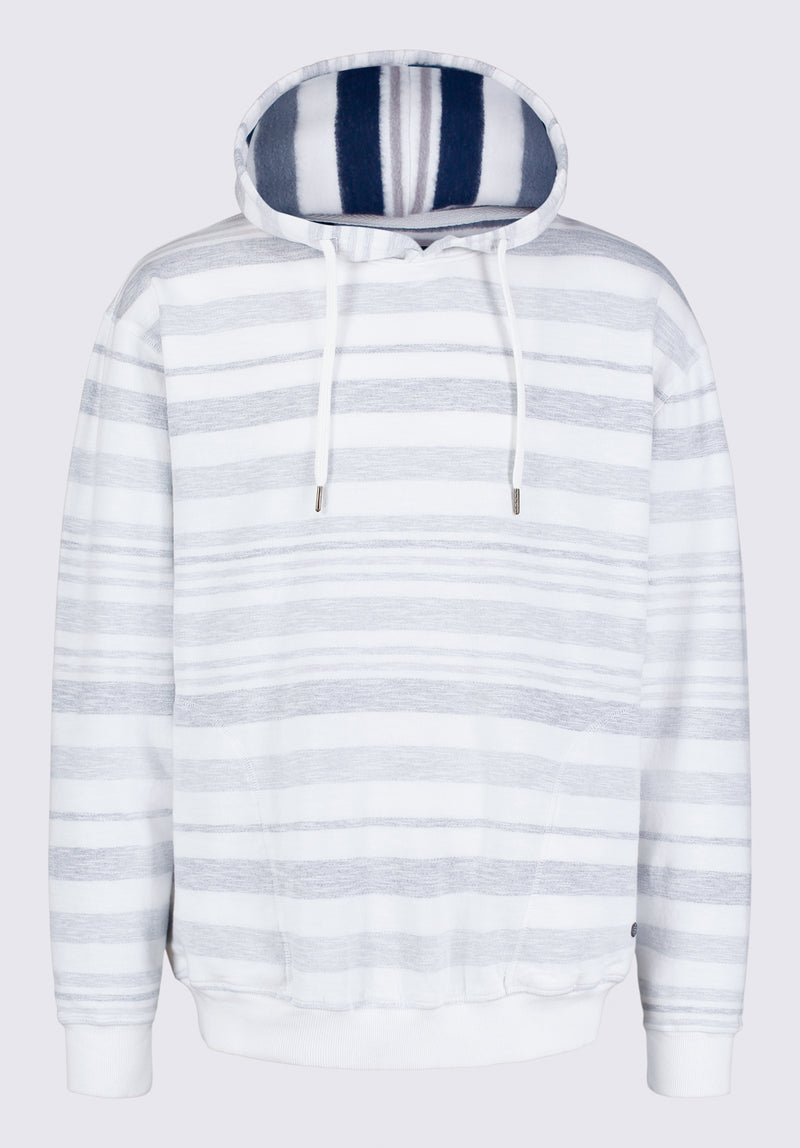 Sweat à capuche Fazel pour homme, blanc avec rayures bleues - BM24456