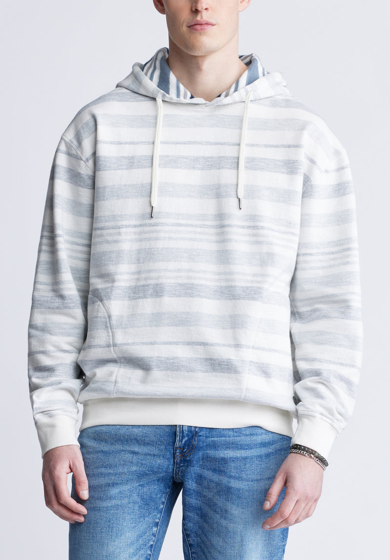 Sweat à capuche Fazel pour homme, blanc avec rayures bleues - BM24456