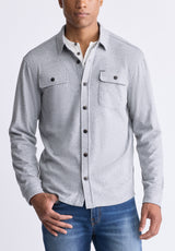 Buffalo David Bitton Sigge Men's Long-Sleeve Blanket Shirt with Chest Pockets, Light Grey - BM24460 Color CHARLIE