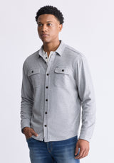 Buffalo David Bitton Sigge Men's Long-Sleeve Blanket Shirt with Chest Pockets, Light Grey - BM24460 Color CHARLIE