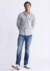 Buffalo David Bitton Sigge Men's Long-Sleeve Blanket Shirt with Chest Pockets, Light Grey - BM24460 Color CHARLIE