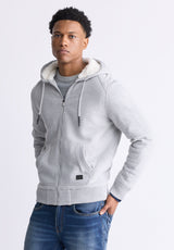 Buffalo David Bitton Fasox Men's Zip-Up Hooded Jacket with Sherpa Lining, Light Heather Grey - BM24463 Color HEATHER GREY