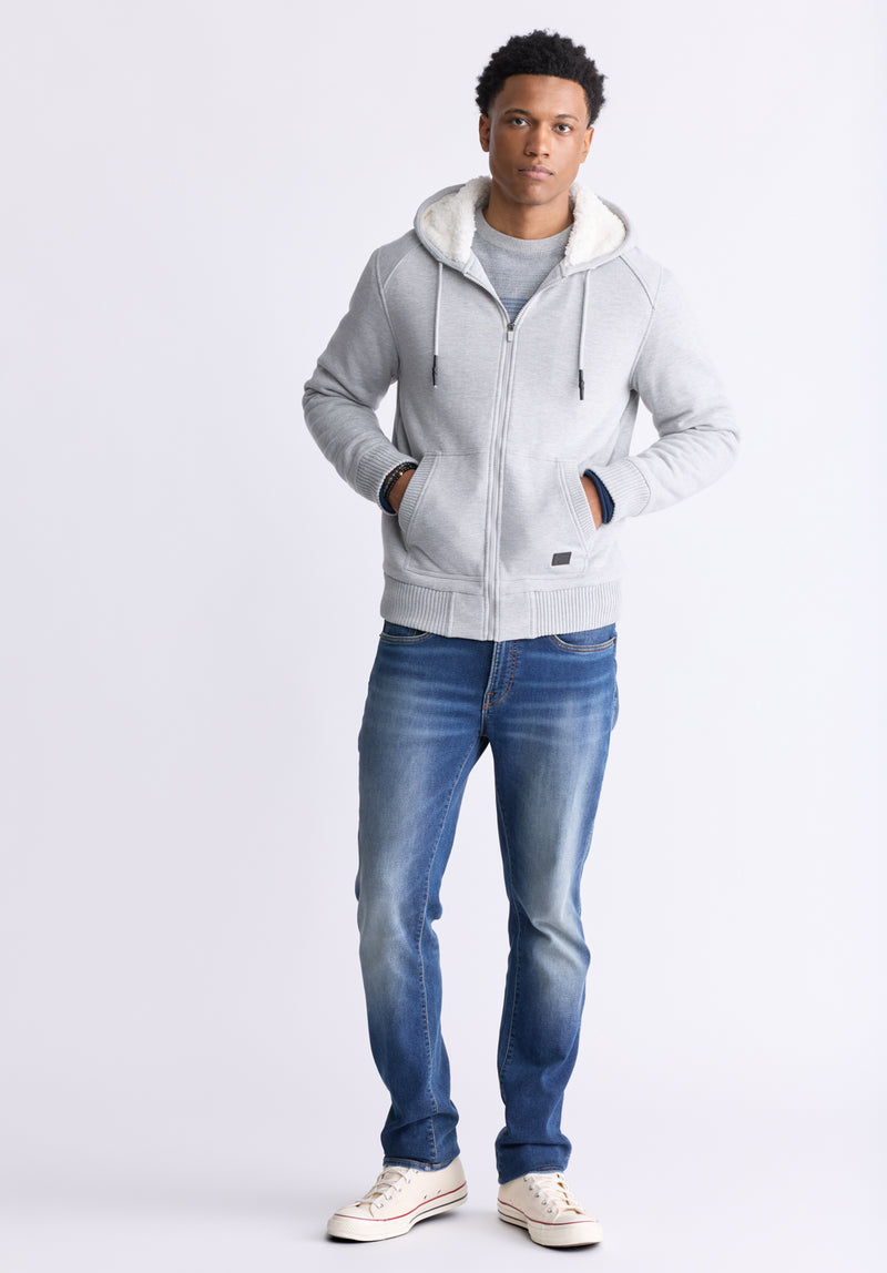 Buffalo David Bitton Fasox Men's Zip-Up Hooded Jacket with Sherpa Lining, Light Heather Grey - BM24463 Color HEATHER GREY