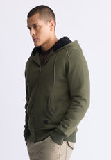 Buffalo David Bitton Fasox Men's Zip-Up Hooded Jacket with Sherpa Lining, Fern Green - BM24463 Color FERN