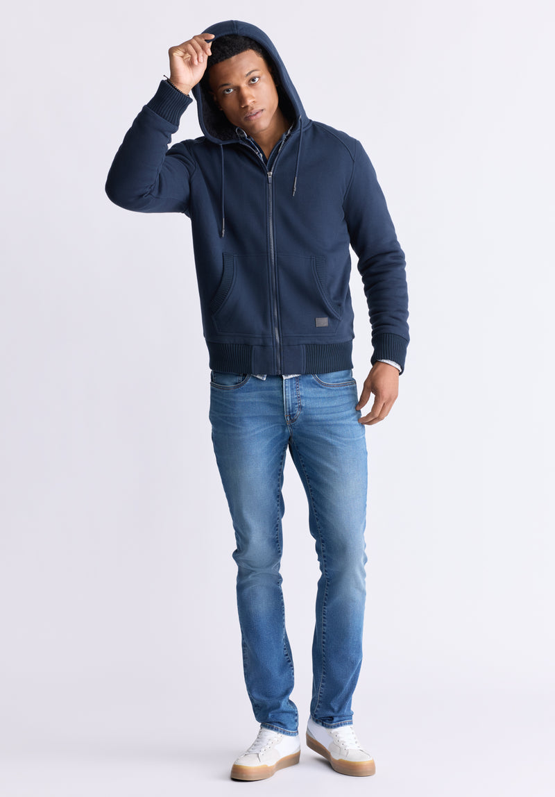 Buffalo David Bitton Fasox Men's Zip-Up Hooded Jacket with Sherpa Lining, Midnight Blue - BM24463 Color MIDNIGHT BLUE