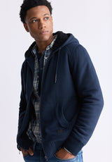 Buffalo David Bitton Fasox Men's Zip-Up Hooded Jacket with Sherpa Lining, Midnight Blue - BM24463 Color MIDNIGHT BLUE