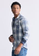 Buffalo David Bitton Sierra Men's Long-Sleeve Plaid Shirt, White & Mirage Blue - BM24465 Color MIRAGE