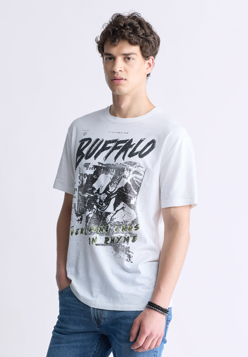 Buffalo David Bitton Tang Men's Short-Sleeve Graphic T-Shirt, White - BM24467 Color BLANC DE BLANC